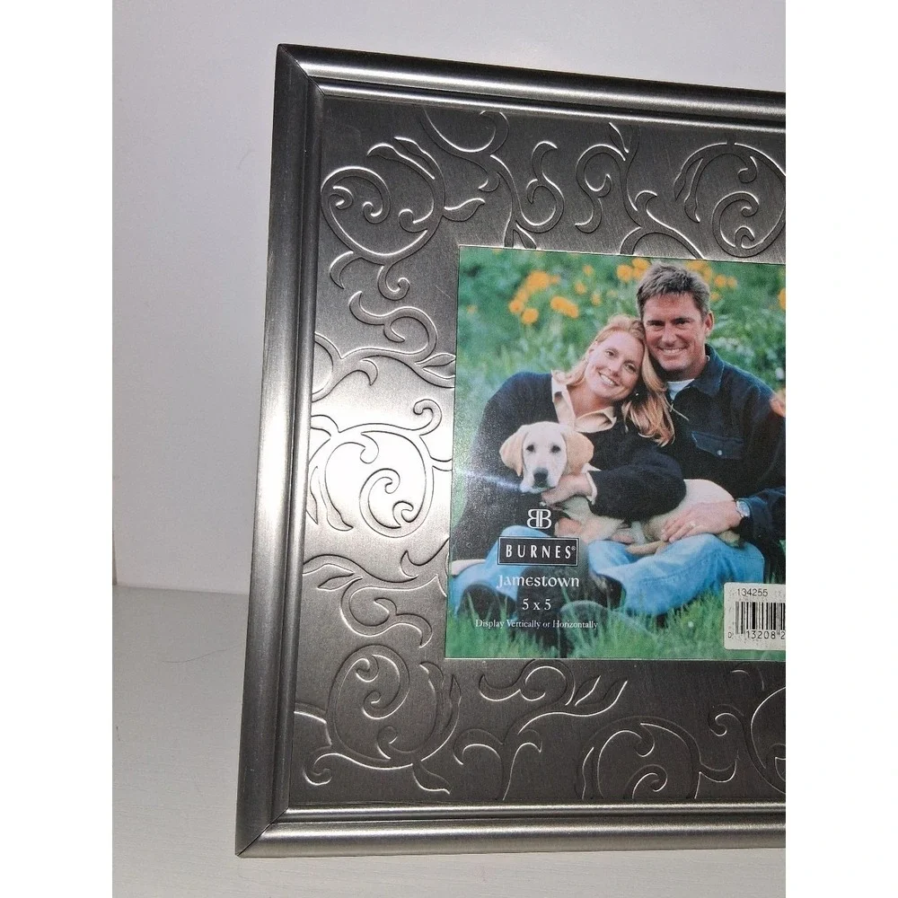 Burnes Jamestown 5x5 Silver Metal Picture Frame Embossed Scroll Design